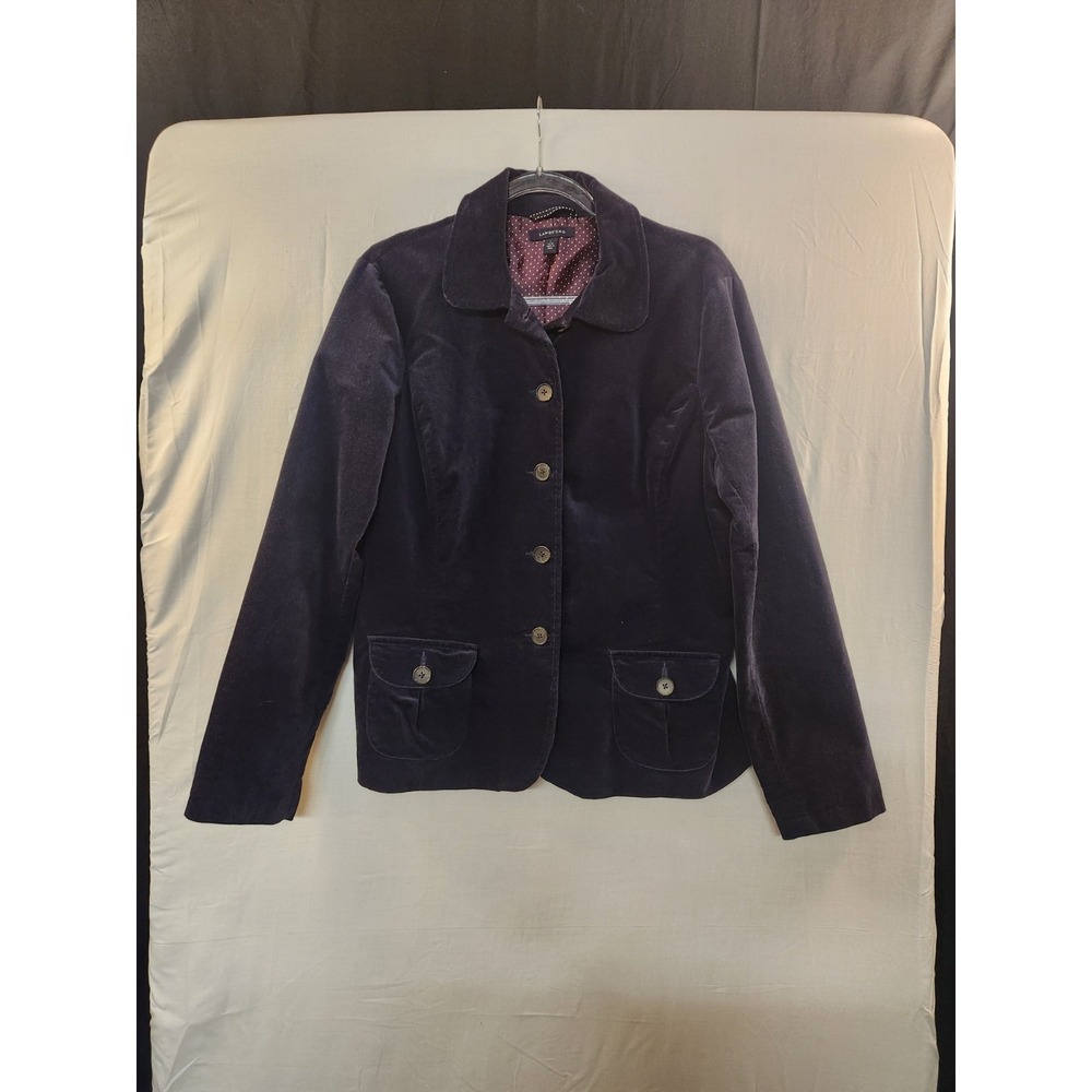 Lands End Women Navy Suede Blazer Size L (14-16) Plush Velvety Career Preppy